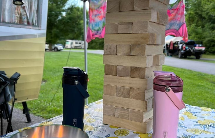 Our giant jenga is extra fun with the vinyl I put on one side of the pieces. More for adults, or the kids can ignore the "take a shot/drink" pieces that they pull and do something else silly instead!