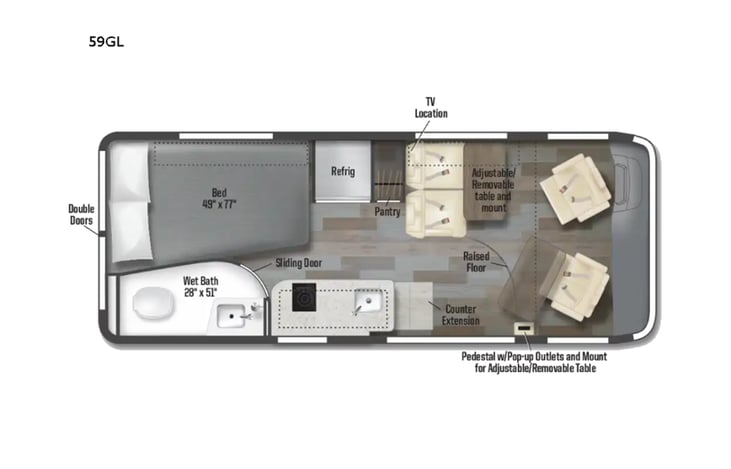 Representative floor plan provided by a trusted RVshare partner.