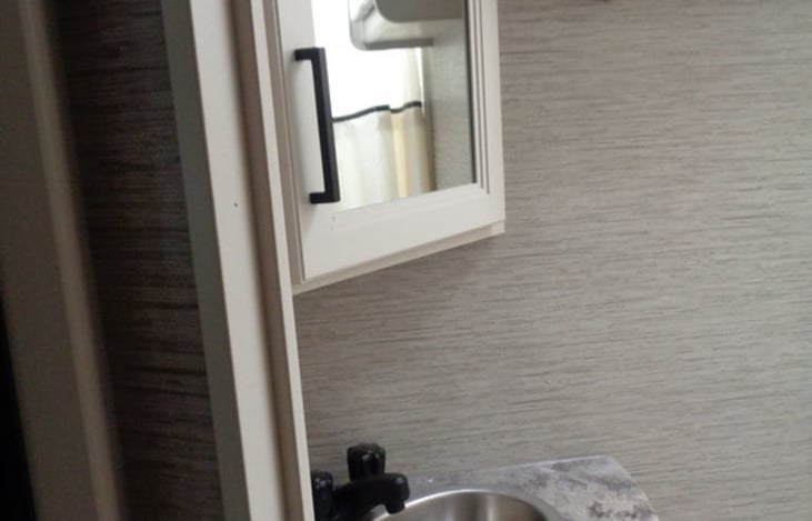 The bathroom cabinet, and the sink.