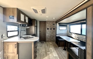 Fully furnished travel trailer for a small family.