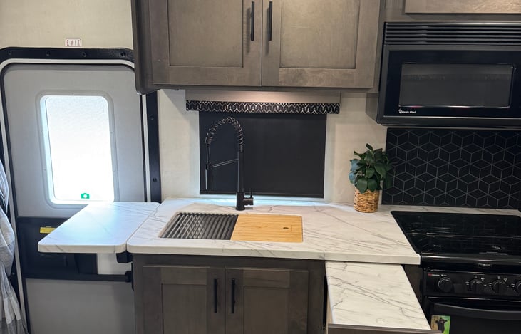 Kitchen prep area, with extra countertop space.