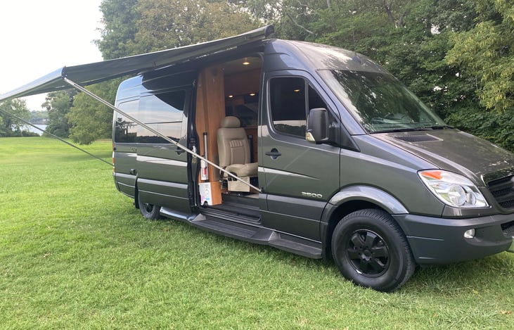 Awning for added outdoor space and shade.