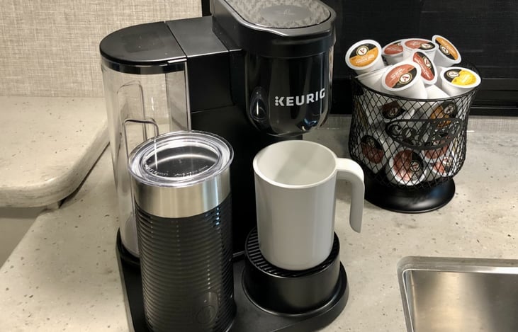 The best part of waking up... We include a deluxe Keurig coffee/latte and coffee pods.