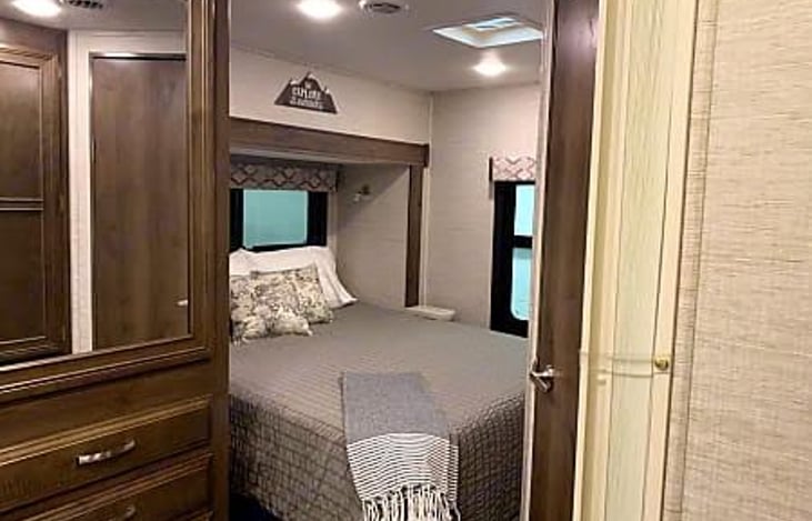 Privacy curtain for bedroom area. Great closet space.