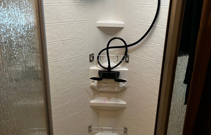 Spacious walk in shower.