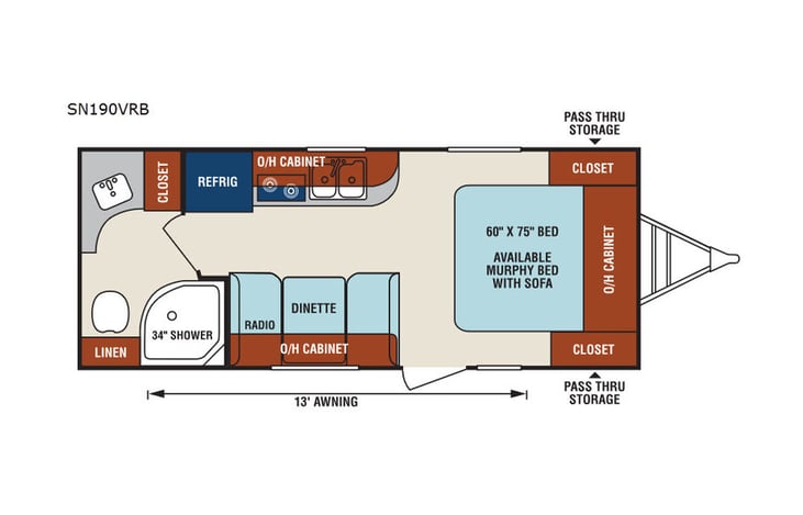 Representative floor plan provided by a trusted RVshare partner.