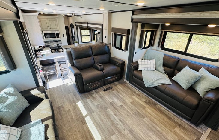 View of living room from fireplace.