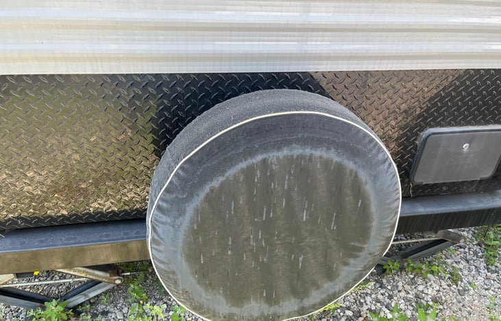 Spare tire in back of trailer