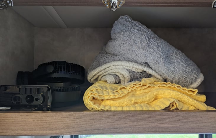 Extra blankets and two fans in case you are too hot or too cold