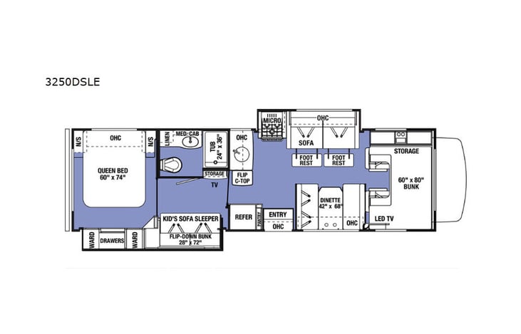 Representative floor plan provided by a trusted RVshare partner.
