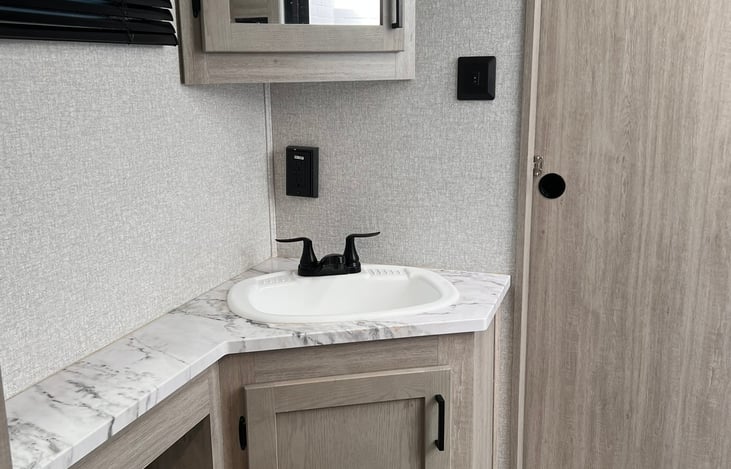 Bathroom with the door closed