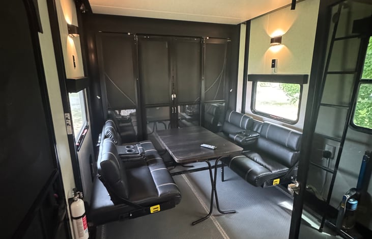 Garage as dining area.