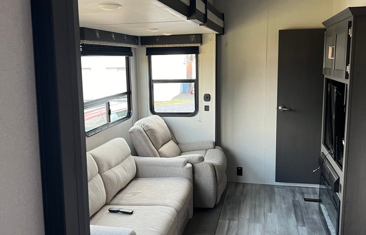 Living room--TV and fireplace to the right