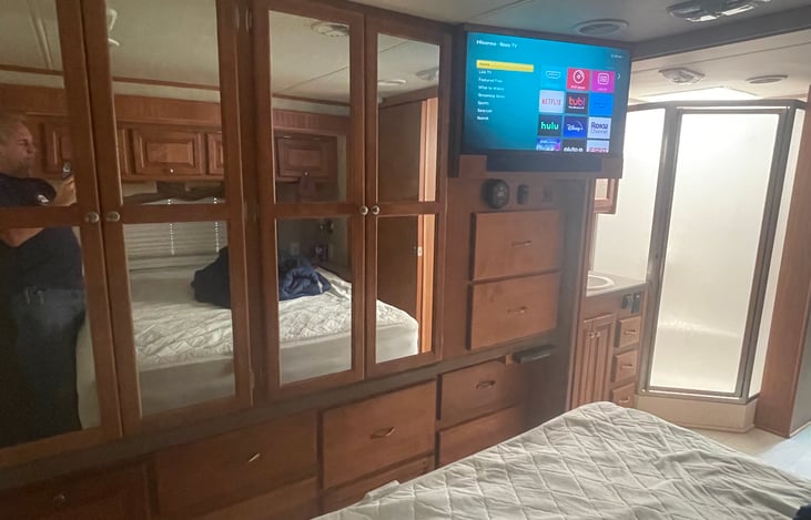 Roku flat screen tv’s in front and rear including a Sony DVD/CD players for your comfort and entertainment