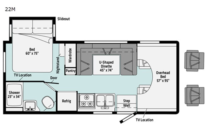 Representative floor plan provided by a trusted RVshare partner.