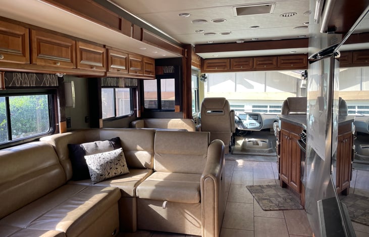 You can pull the L-Shape or keep it in. The extra space is great when you have guests or family over.