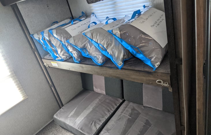 Small bunk bed and fold out "couch" below.