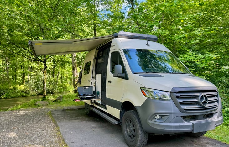 Passenger side with awning extended