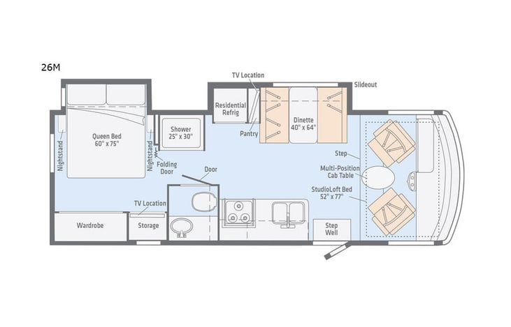 Representative floor plan provided by a trusted RVshare partner.