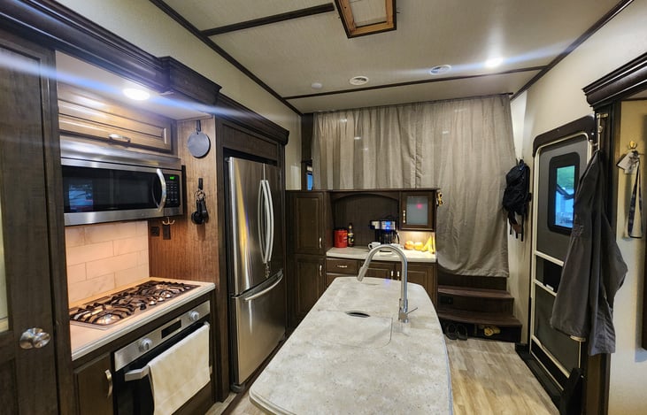 Living room curtain from kitchen