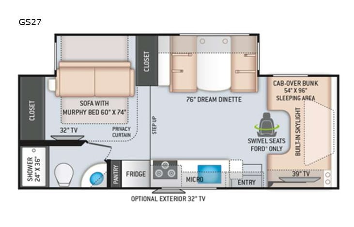 Representative floor plan provided by a trusted RVshare partner.