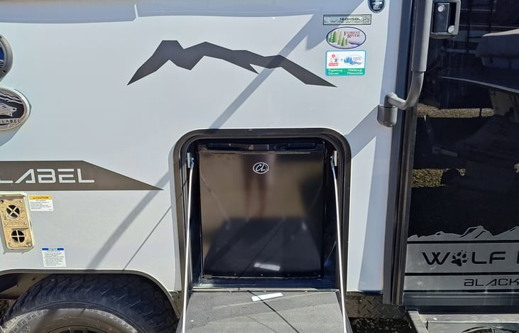 Outside mini fridge.