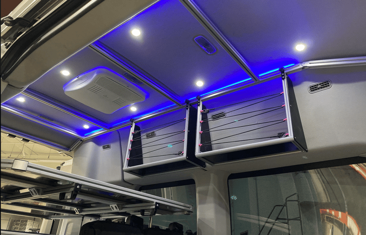 Shown as an empty van, however a queen-sized memory foam mattress and bedding are included in the rental