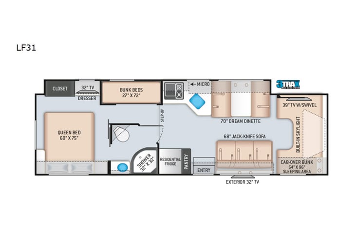 Representative floor plan provided by a trusted RVshare partner.