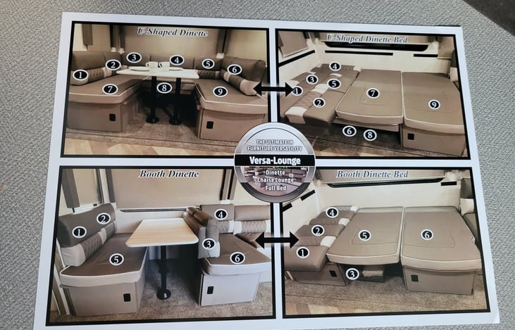 Instructions for kitchen table area possible arrangements.