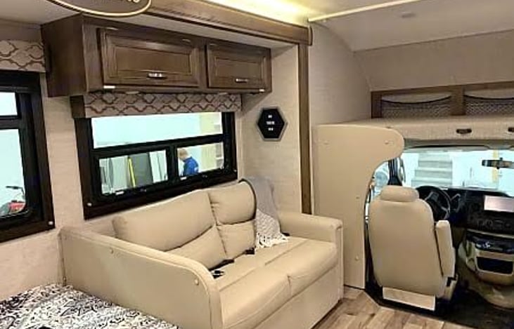 Comfy couch converts into full size bed.