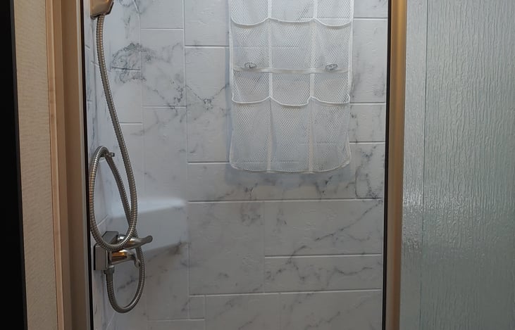 Roomy bathroom in the rear. Creates larger bathroom space compared to other Class C floor plans.