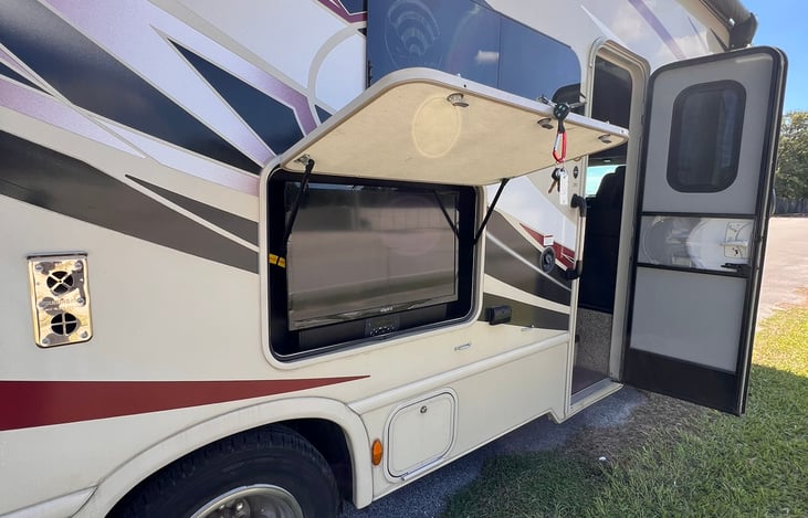 There is an outside TV for watching the game or a movie with smores!