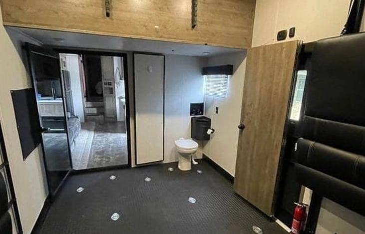 Garage view from the back of the trailer