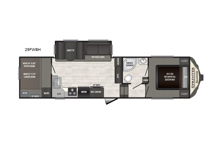Representative floor plan provided by a trusted RVshare partner.