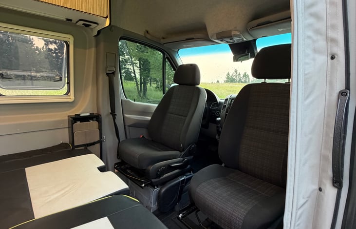 Bench seat converted to sleeping space