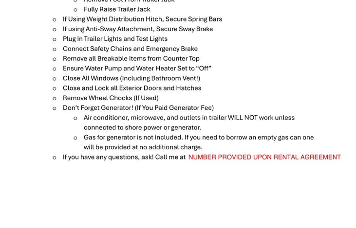 Pick-Up Checklist