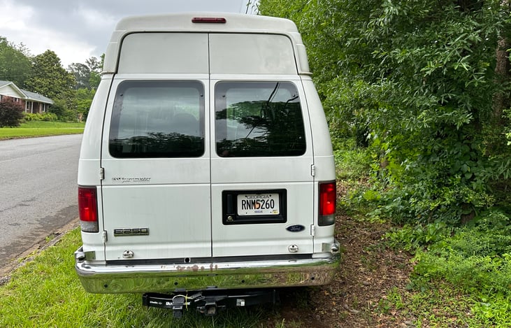Full height double doors that open 100% for clear and easy luggage/equipment loading. Hitch not available during standard rental. It will have a locked pin in it. Contact to discuss towing.