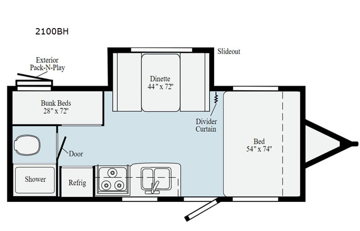 Representative floor plan provided by a trusted RVshare partner.