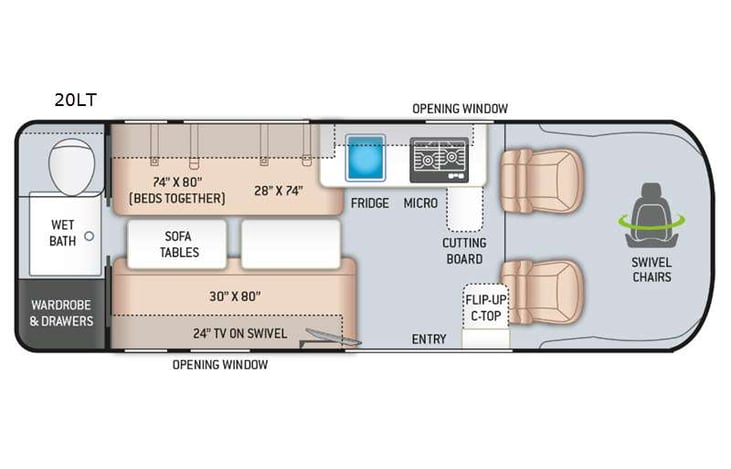 Representative floor plan provided by a trusted RVshare partner.