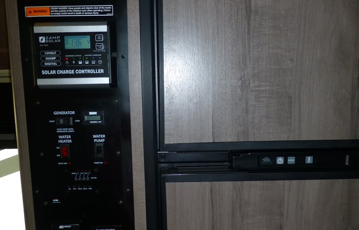 RV command center and refrigerator.