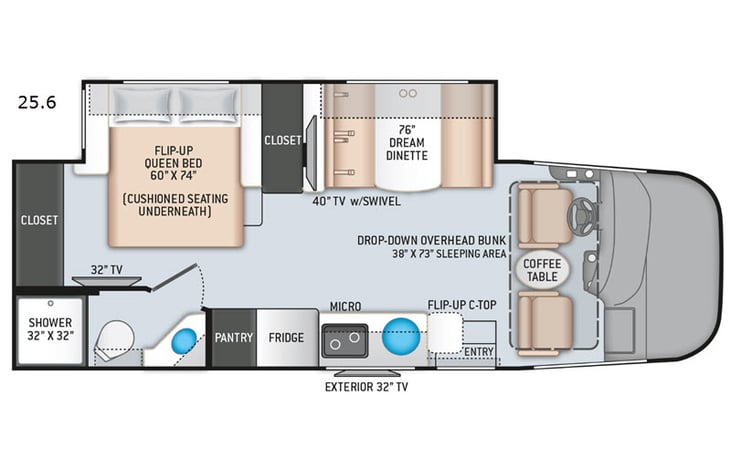 Representative floor plan provided by a trusted RVshare partner.
