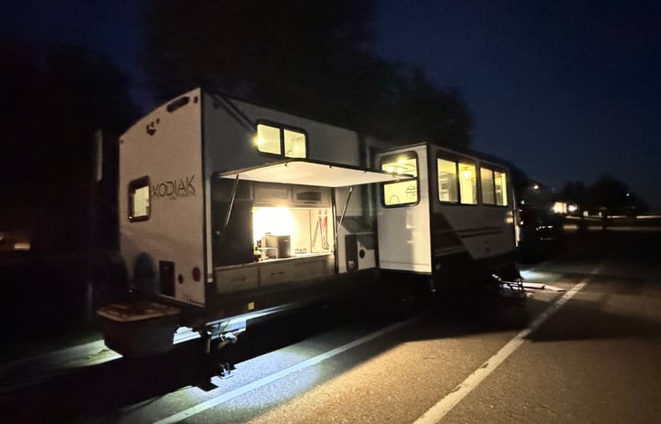 Outdoor wet bar at night