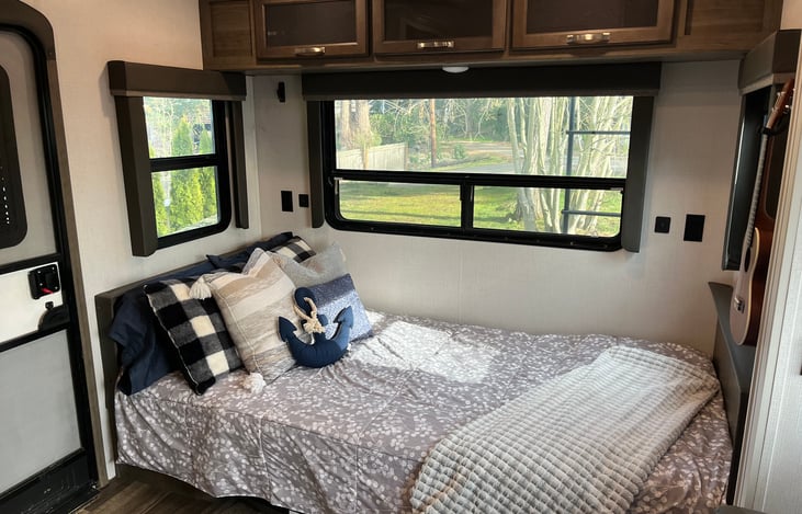 Dining room table converted to bed.