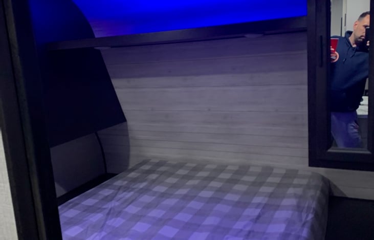 Blue lighting in master bedroom.