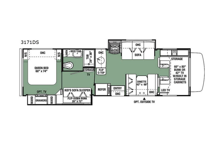 Representative floor plan provided by a trusted RVshare partner.