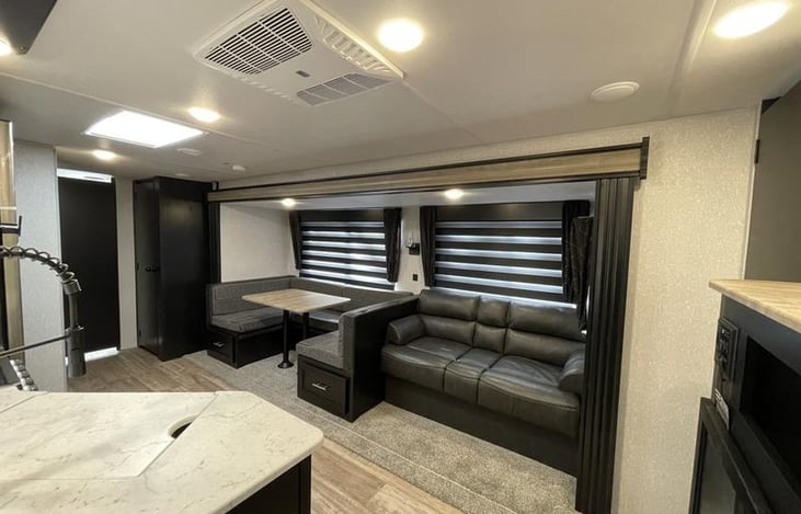 Living space The dinette drops down for an additional sleeping area for 2 and the jackknife sofa folds down for additional sleeping as well