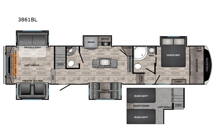Representative floor plan provided by a trusted RVshare partner.