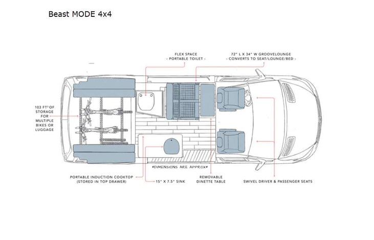 Representative floor plan provided by a trusted RVshare partner.