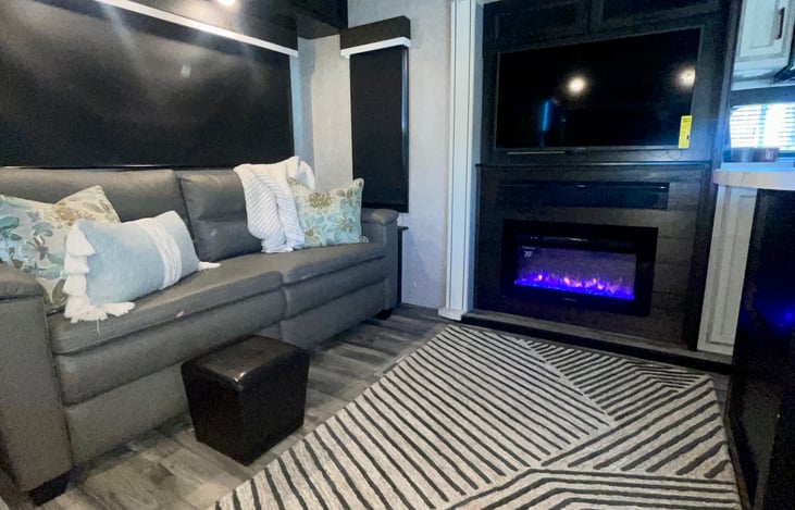 Entertainment Room with Television, Roku, Gas Glass Beaded Fireplace, Queen Sofa Sleeper