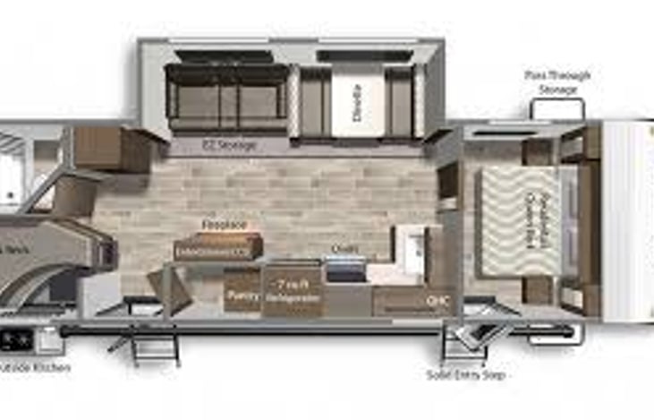 We took the top bunk out. This gives ample space for two adults. It is a full size bed. This is better for our taller family members.